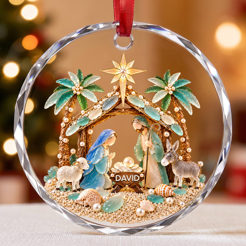 Our Savior Is Born, Personalized Circle Glass Ornament, Gift For Family - 3
