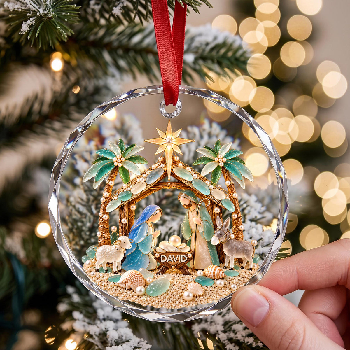 Our Savior Is Born, Personalized Circle Glass Ornament, Gift For Family - 5