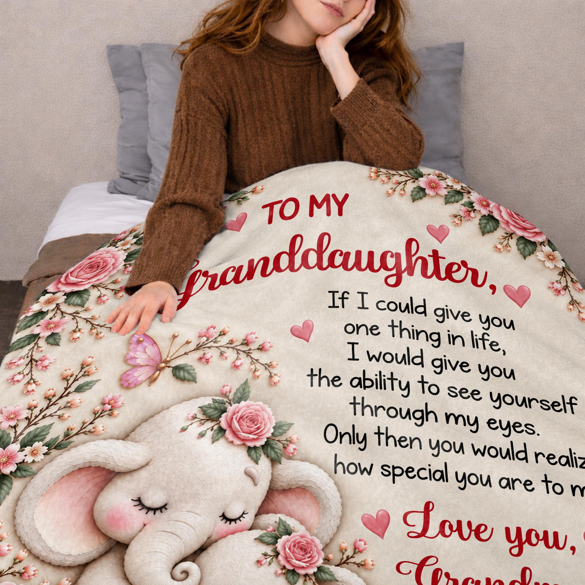 To My Granddaughter Elephant Blanket, Personalized Gift For Granddaughter - 2