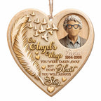 On Angel's Wings, Personalized Custom Wood Ornament, Memorial Gift - 11