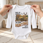 Pack My Diapers Hunting With Grandpa, Personalized Long Sleeve Baby Onesie - 9
