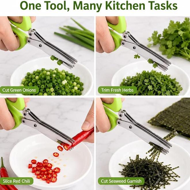 Stainless steel herb scissors, with 5 blades, multi-blade herb cutting scissors, suitable for kitchen salads