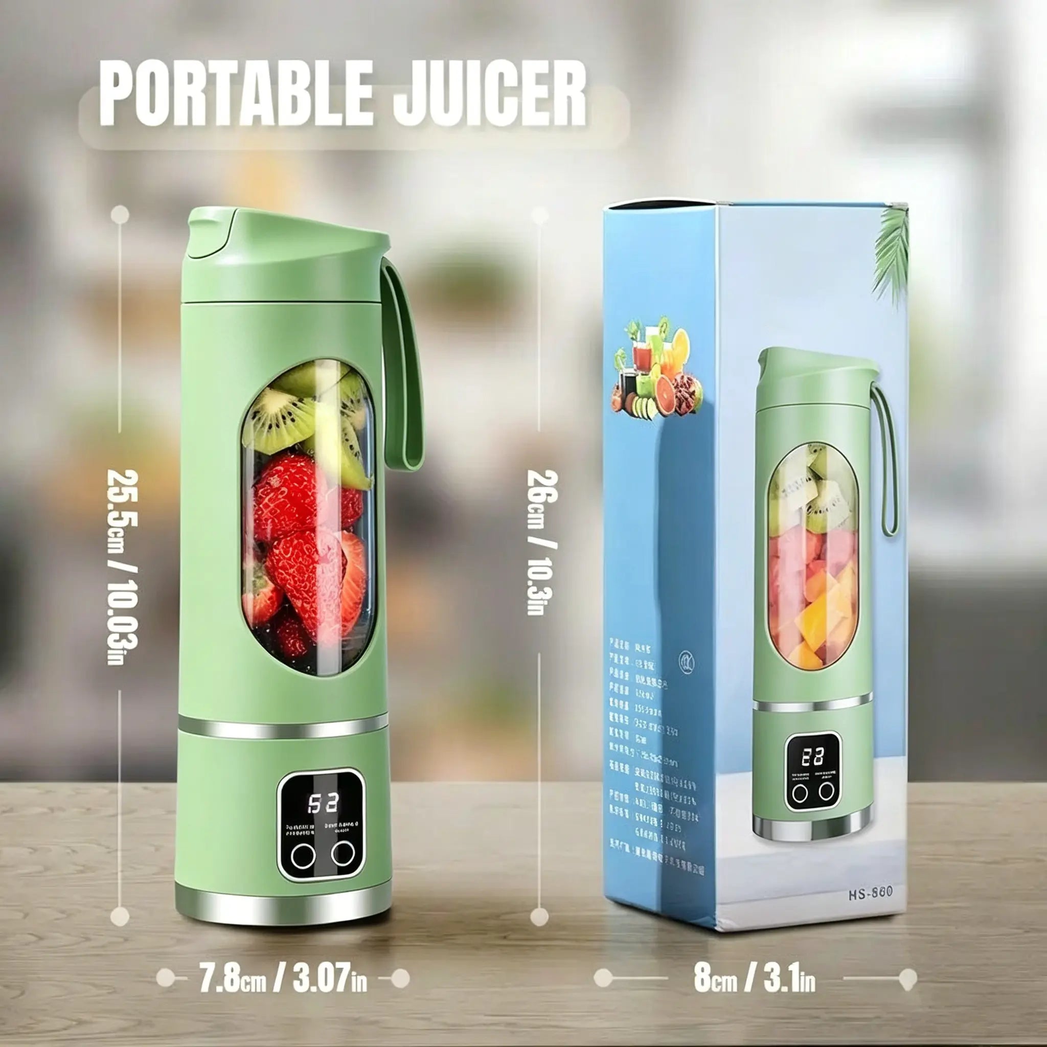 Portable USB Rechargeable Personal Blender with LED Display – 15.22oz Smoothies Maker
