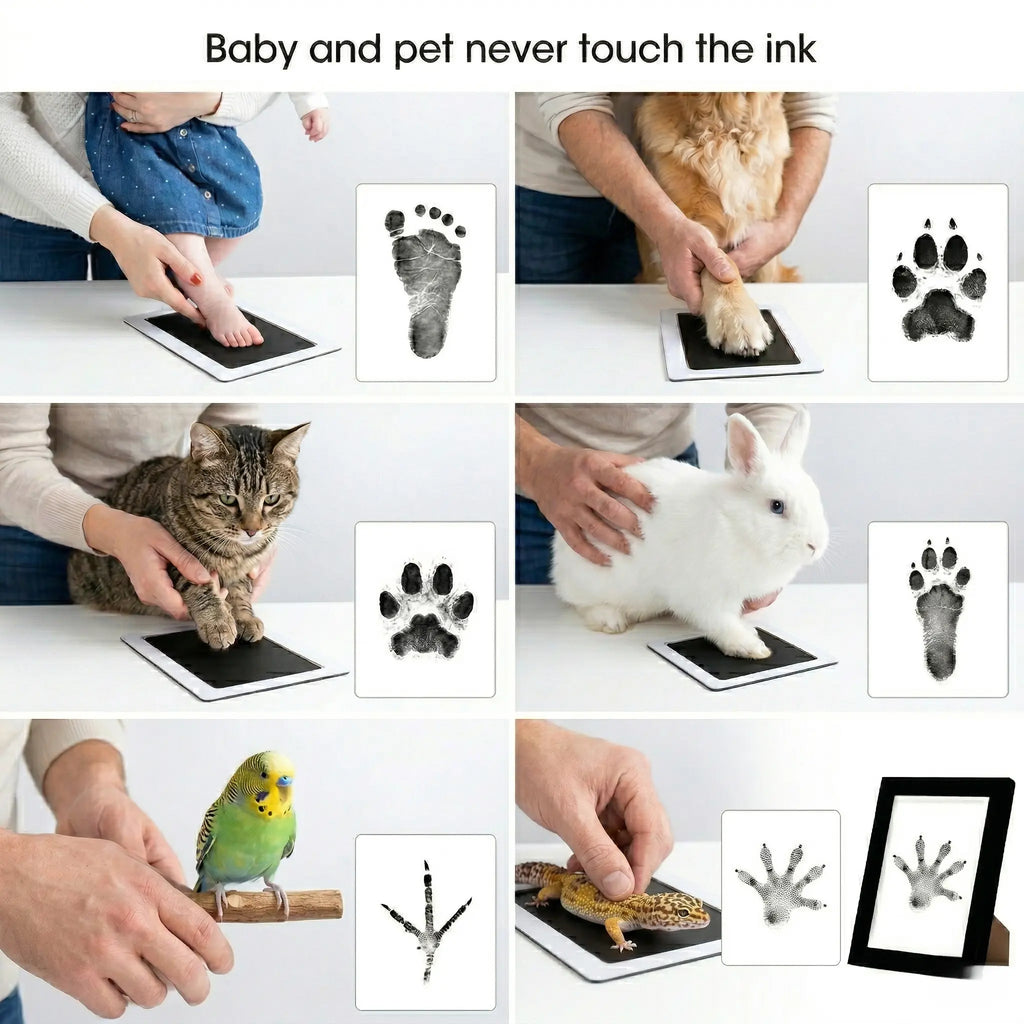 Kit souvenir d'empreintes de pattes d'animaux de compagnie sans salissure avec cadres pour chiens et chats