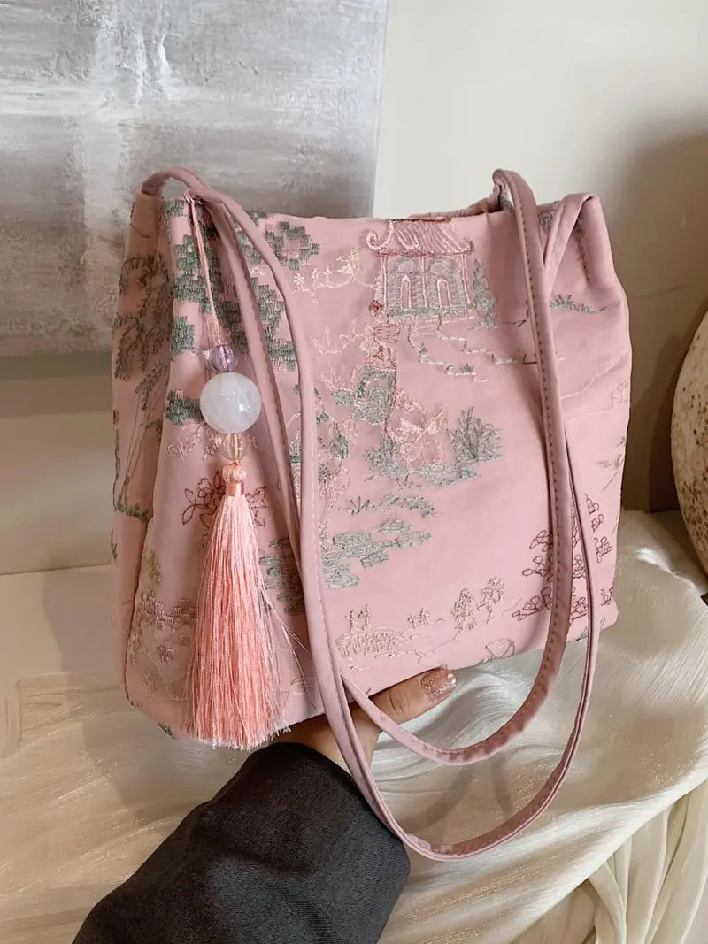 Elegant Embroidered Tassel Crossbody Bag for Women Daily Fashion Commuting and Travel
