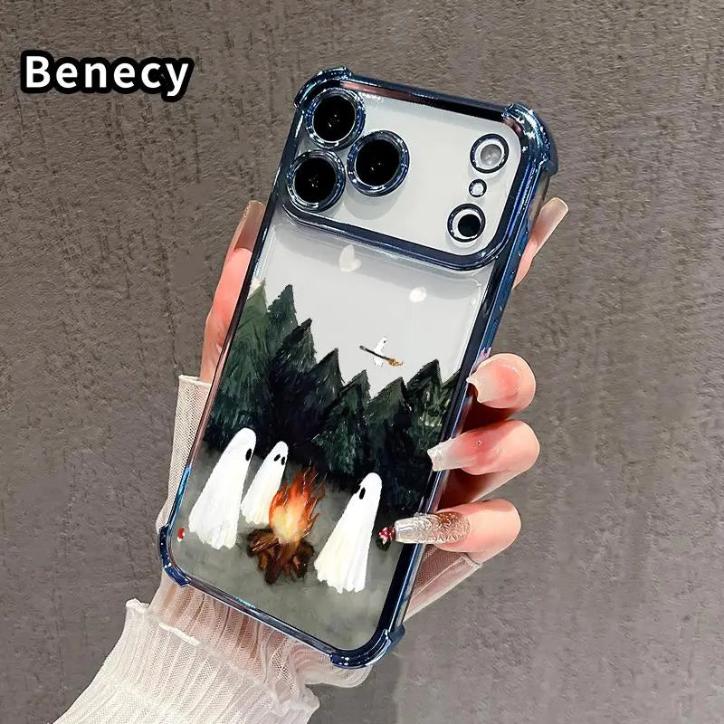 Ghost Campfire Pattern Phone Case with Shockproof Protective Cover for iPhone