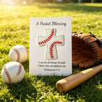 Handmade Baseball Pocket Cross with Philippians 4:13 Verse Card, Christian Gift for Players, Coaches & Baseball Fans