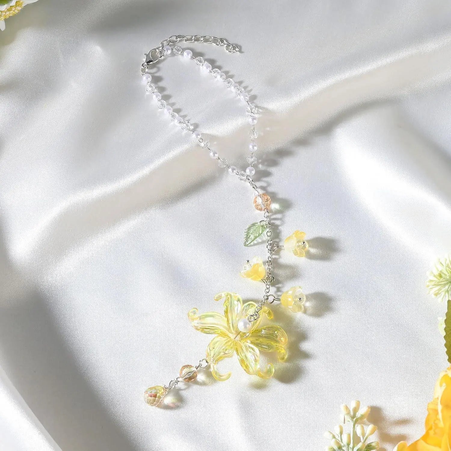 Crystal Lily Car Suncatcher Charm Handmade Boho Rearview Mirror Decor Gift