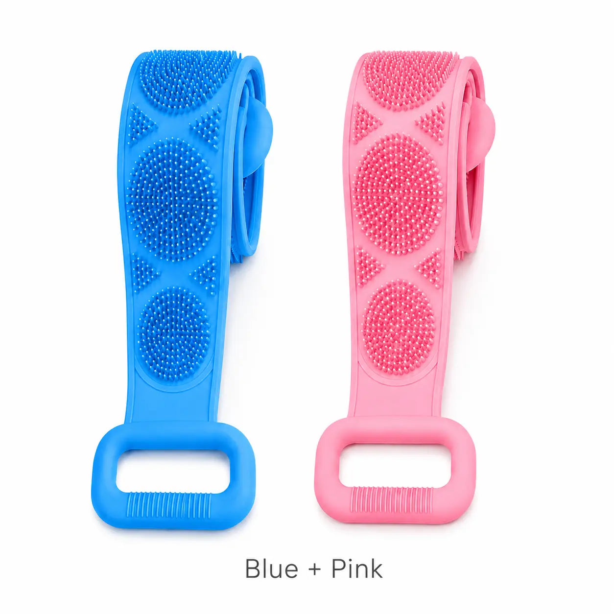 Double-Sided Silicone Bath Brush with Mesh Sponge, Long Back Scrubber Strap with Soft Bristles & Handles for Full-Body Cleansing