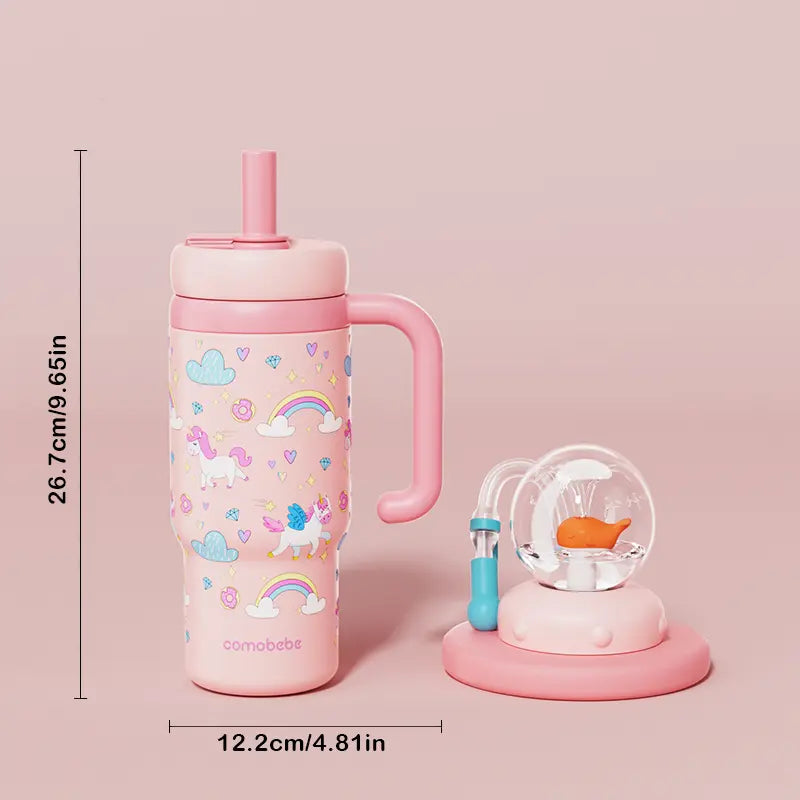 Kids Insulated Whale Fountain Tumbler with Handle and Two Lids for School Drinks