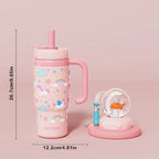 Kids Insulated Whale Fountain Tumbler with Handle and Two Lids for School Drinks