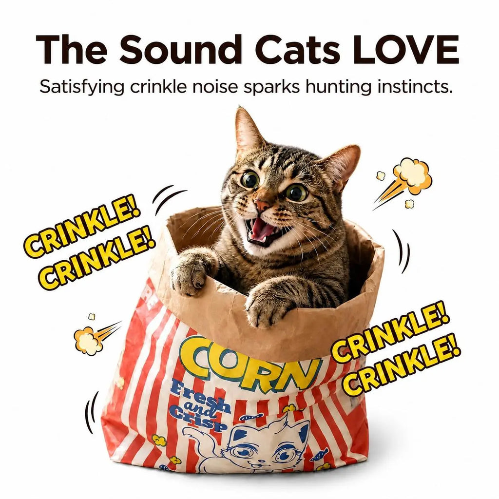Crinkle Cat Hideout Bag for Indoor Play Tunnel and Cozy Pet Bed