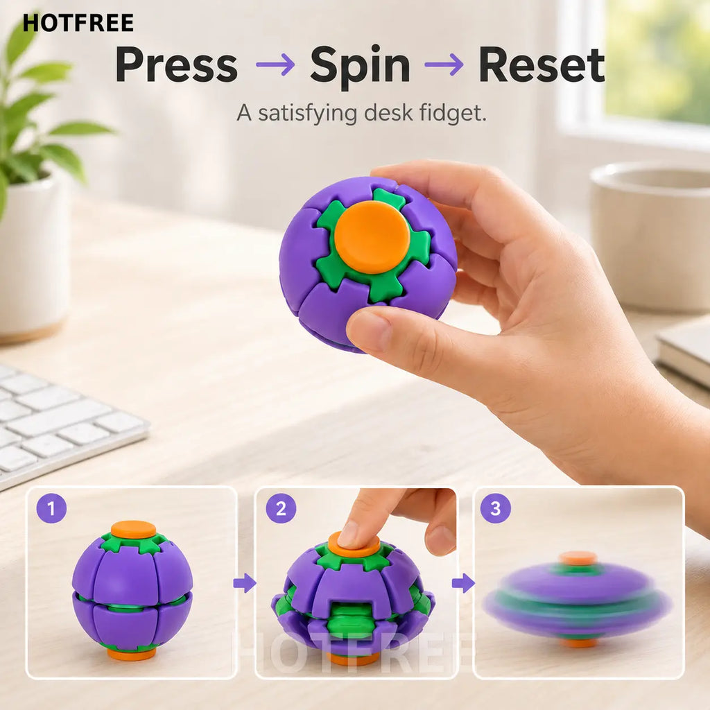 Hotfree Balle Gyroscopique Fidget Imprimée en 3D – Gadget de Bureau Anti-Stress et Anxiété à Rotation Fluide