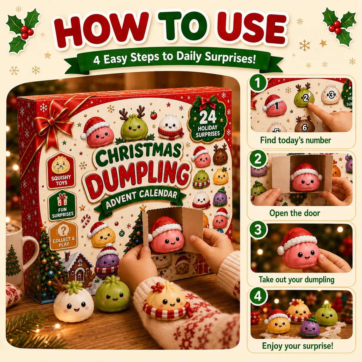 Christmas Dumpling Squishy Advent Calendar 24-Day Holiday Countdown Toy Gift for Kids