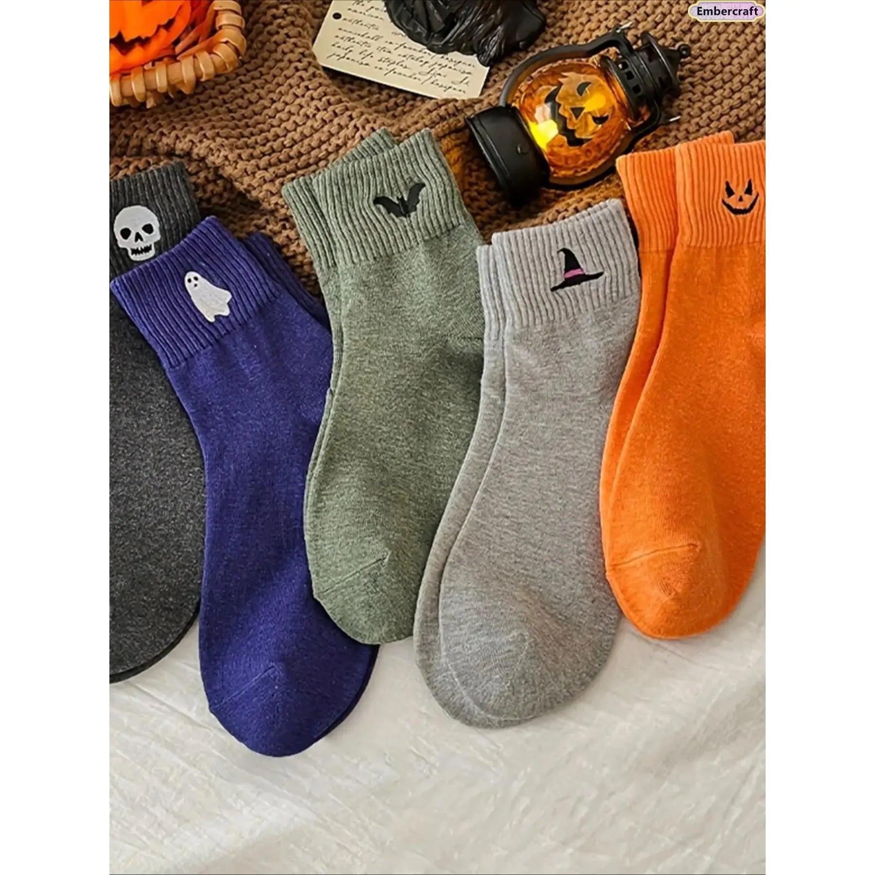Cute Halloween Socks Set with Spooky Cartoon Designs for Cozy Fall Everyday Wear
