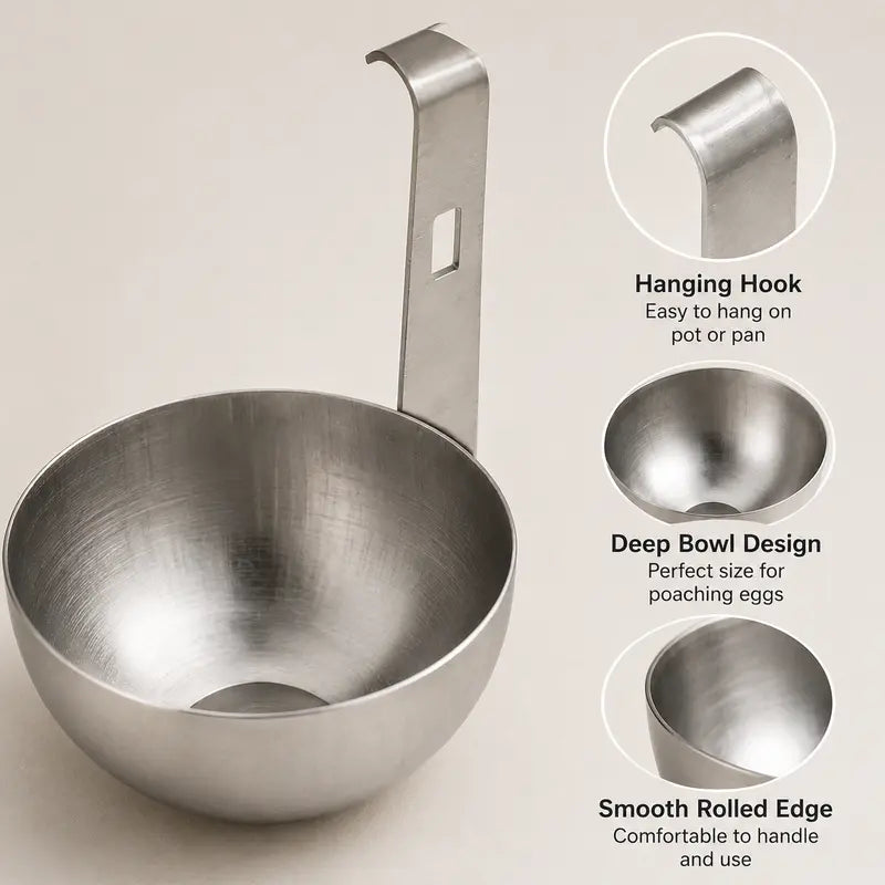 Stainless Steel Egg Poacher Cup with Hanging Hook for Easy Home Cooking