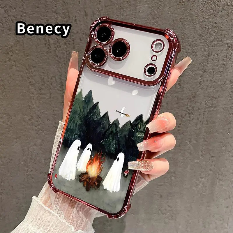 Ghost Campfire Pattern Phone Case with Shockproof Protective Cover for iPhone