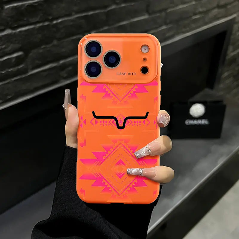 Western Bull Horn Aztec Geometric Phone Case with Tribal Style for Trendy Everyday Protection