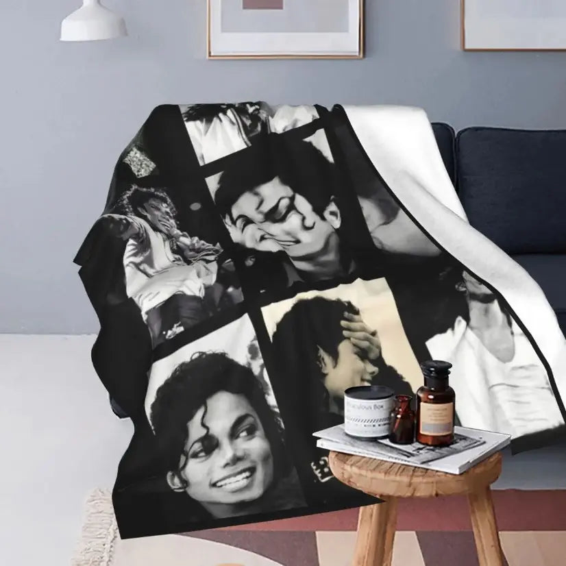 Pop Music Legend Photo Collage Blanket for Retro Fan Room Decor