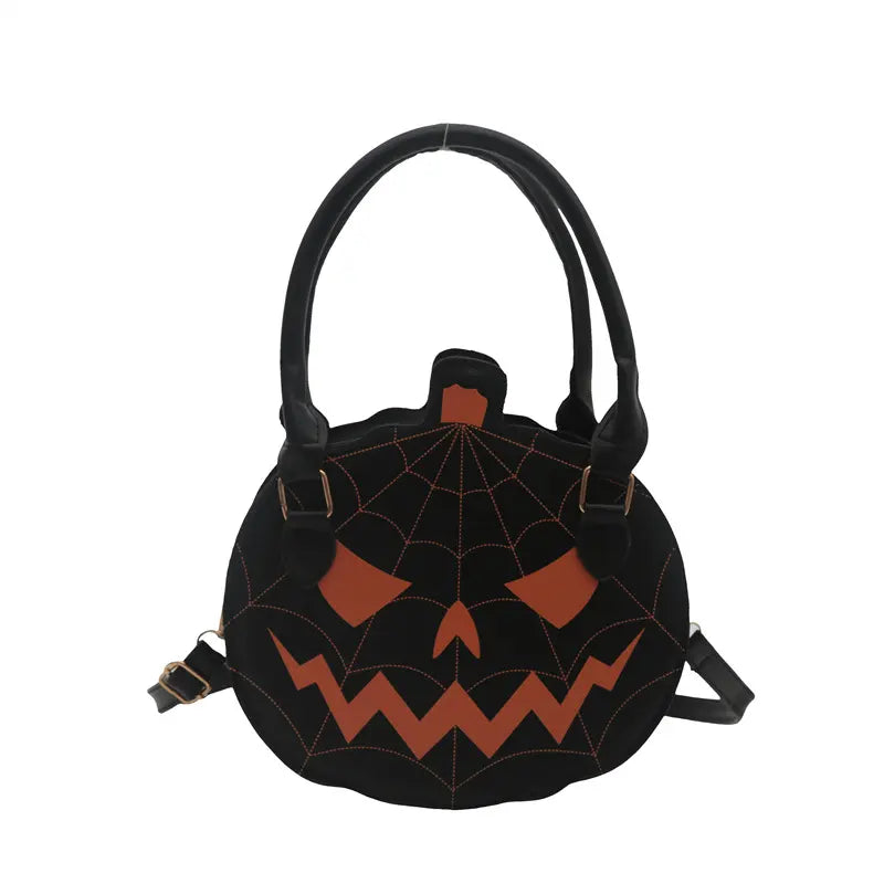 Spooky Pumpkin Crossbody Bag with Spiderweb Stitching for Halloween Party Outfits