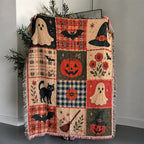 Halloween Patchwork Woven Blanket with Tassels for Sofa Bed Wall Decor