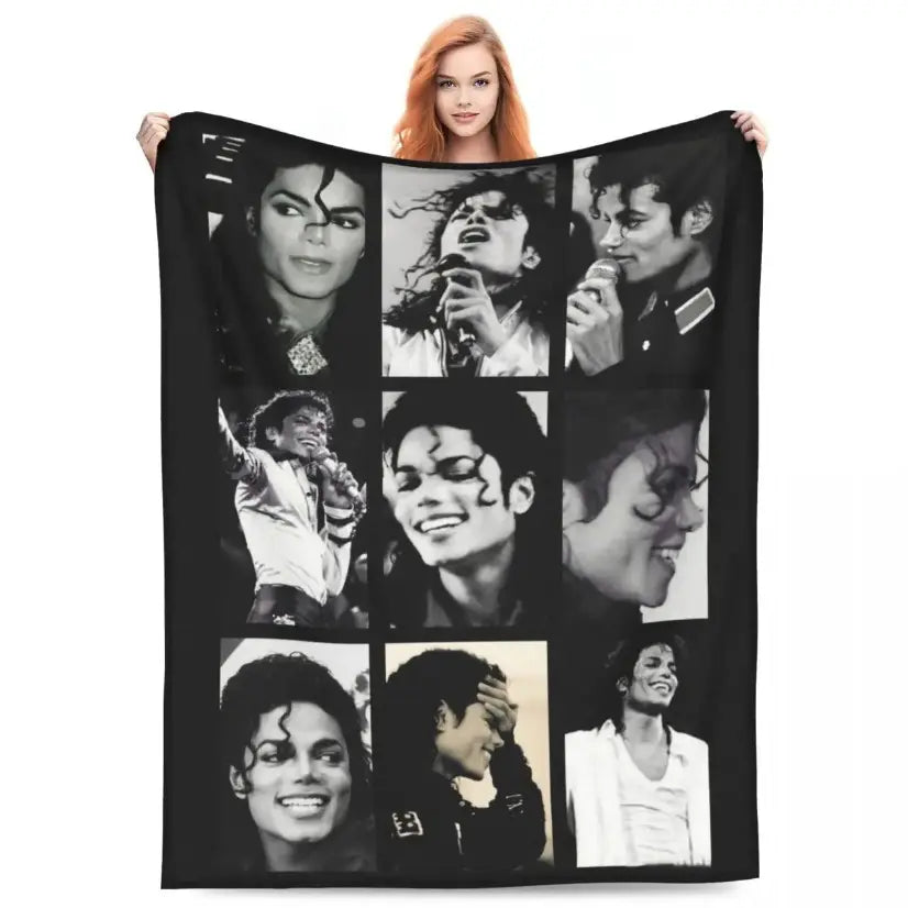 Pop Music Legend Photo Collage Blanket for Retro Fan Room Decor