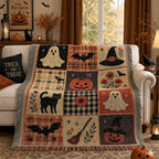 Halloween Patchwork Woven Blanket with Tassels for Sofa Bed Wall Decor