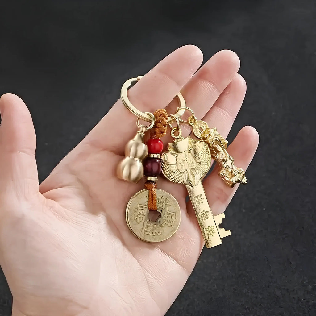 Feng Shui Five Blessings Lucky Keychain Charm for Wealth Health Success and Protection
