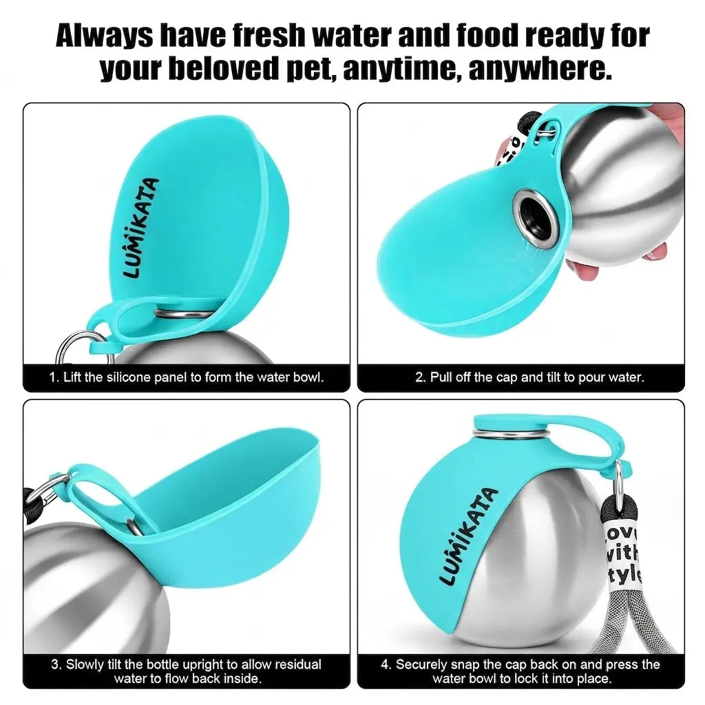 Portable 2-in-1 Dog Water Bottle with Foldable Bowl for Outdoor Walks