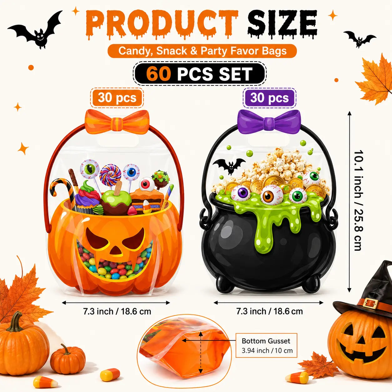 Halloween Treat Bags Set for Trick or Treat Candy Party Favor Storage