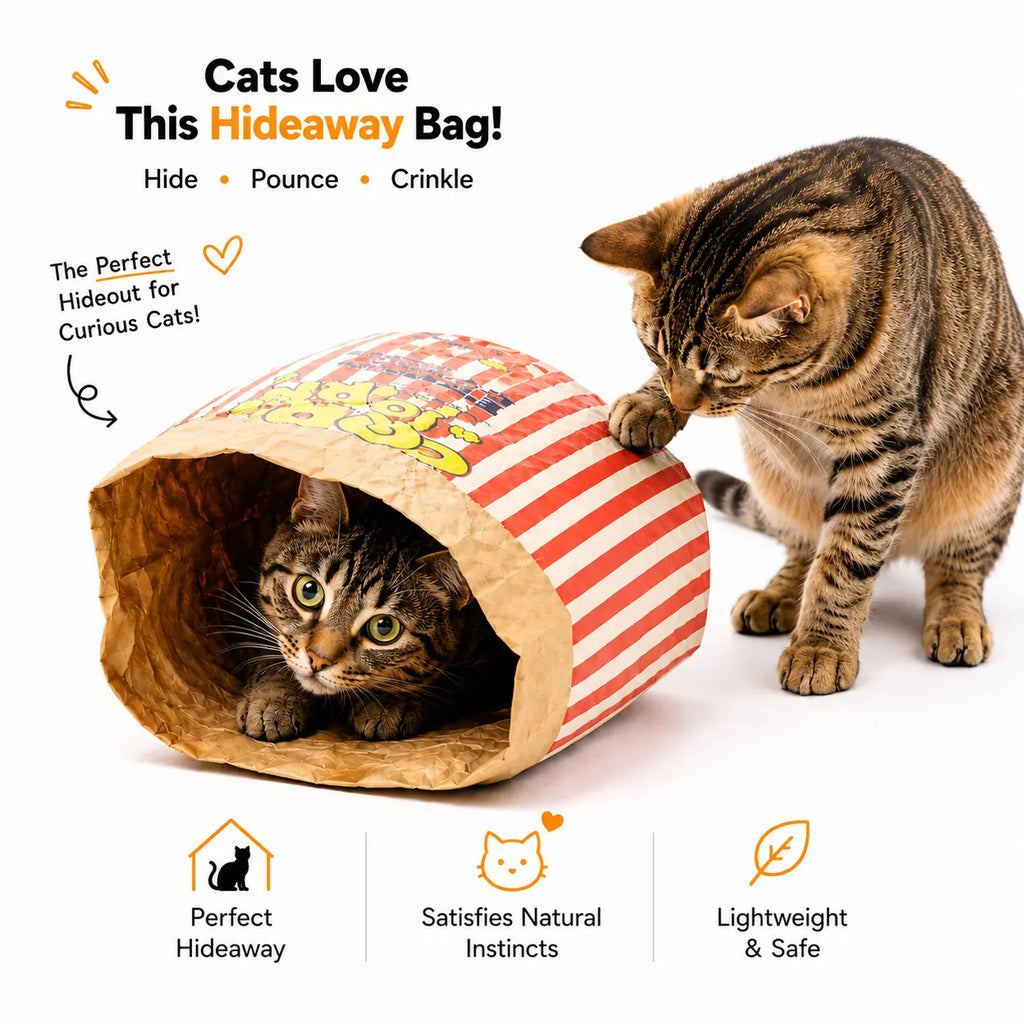Crinkle Cat Hideout Bag for Indoor Play Tunnel and Cozy Pet Bed