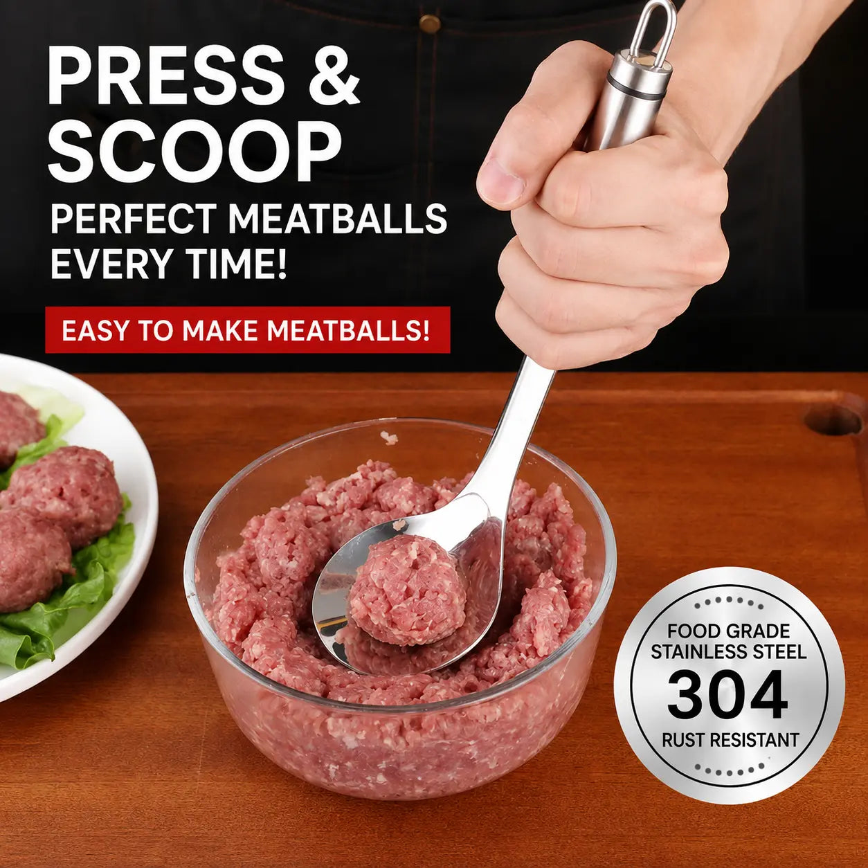 Stainless Steel Meatball Maker Spoon for Easy Mess-Free Kitchen Cooking