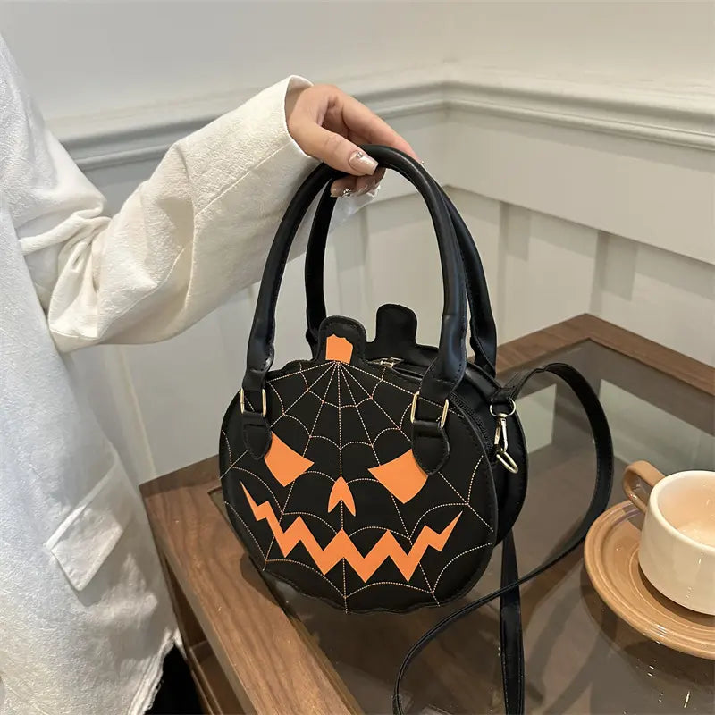 Spooky Pumpkin Crossbody Bag with Spiderweb Stitching for Halloween Party Outfits