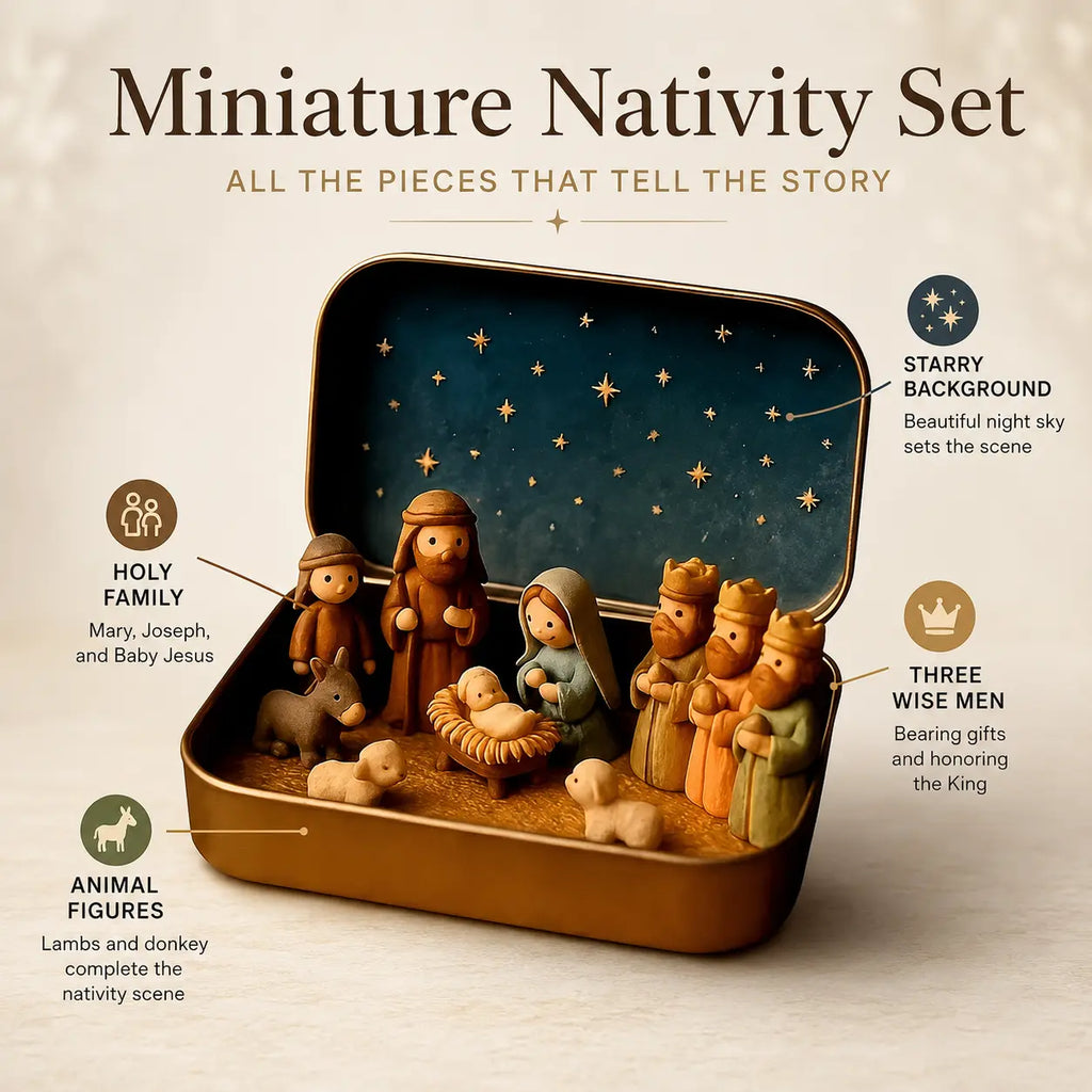 Pocket Size Mini Nativity Scene Set for Christmas Table Decor and Faith Gifts