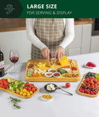 Large Bamboo Charcuterie Board Set with Knives, Ceramic Bowls & Expandable Serving Trays