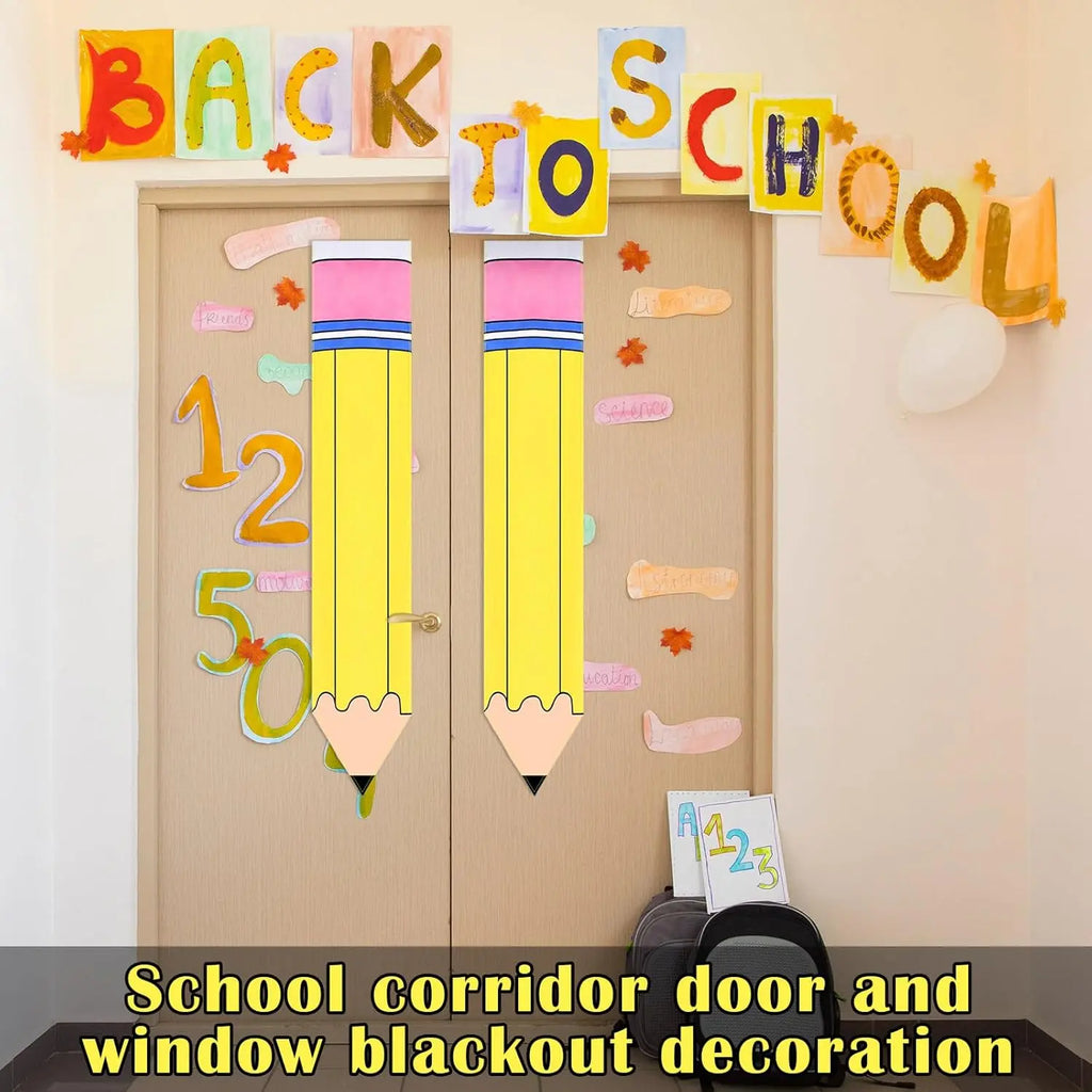 2 Pcs Classroom Door Cover Curtains with Pencil & Composition Notebook Patterns, Back to School Privacy Window Covering, Student Friendly Classroom Decor for Kindergarten Primary Daycare Teacher Office Door
