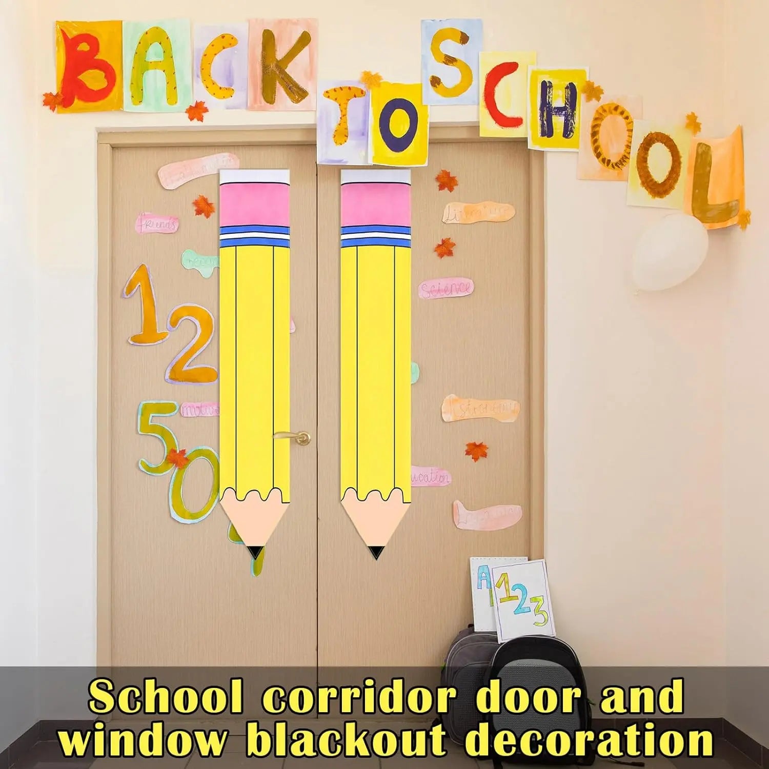 2 Pcs Classroom Door Cover Curtains with Pencil & Composition Notebook Patterns, Back to School Privacy Window Covering, Student Friendly Classroom Decor for Kindergarten Primary Daycare Teacher Office Door