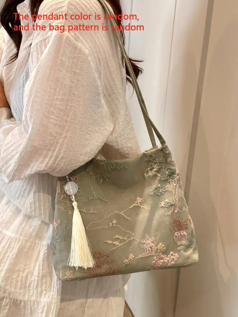 Elegant Embroidered Tassel Crossbody Bag for Women Daily Fashion Commuting and Travel