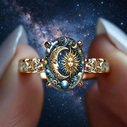 Celestial Sun Moon Enamel Ring for Mystical Everyday Jewelry and Romantic Gifts