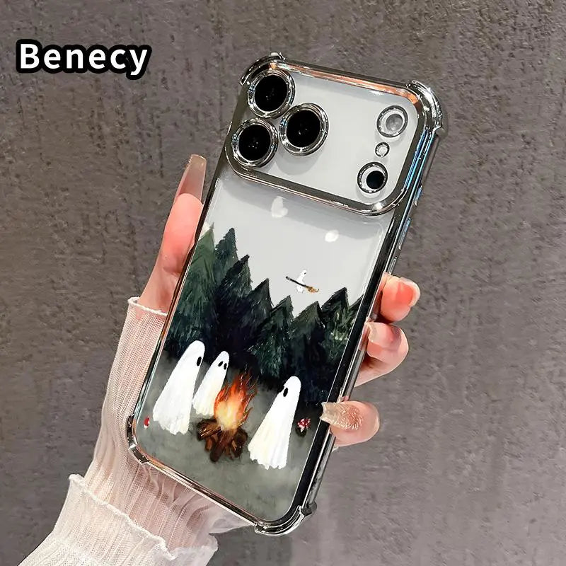 Ghost Campfire Pattern Phone Case with Shockproof Protective Cover for iPhone