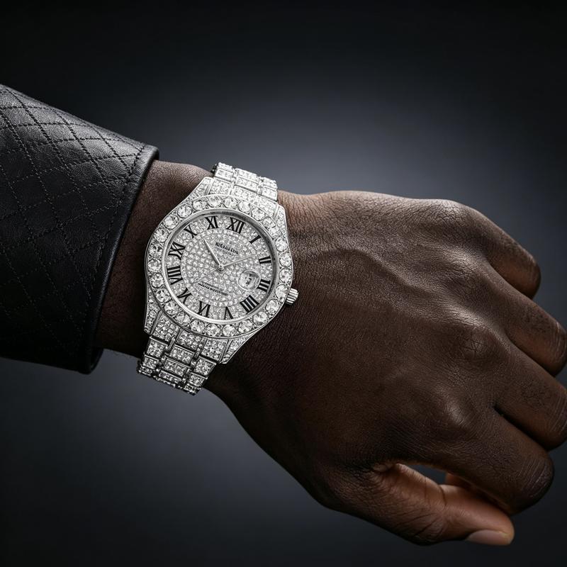 Luxury Iced Out Rhinestone Watch for Hip Hop Style and Statement Outfits