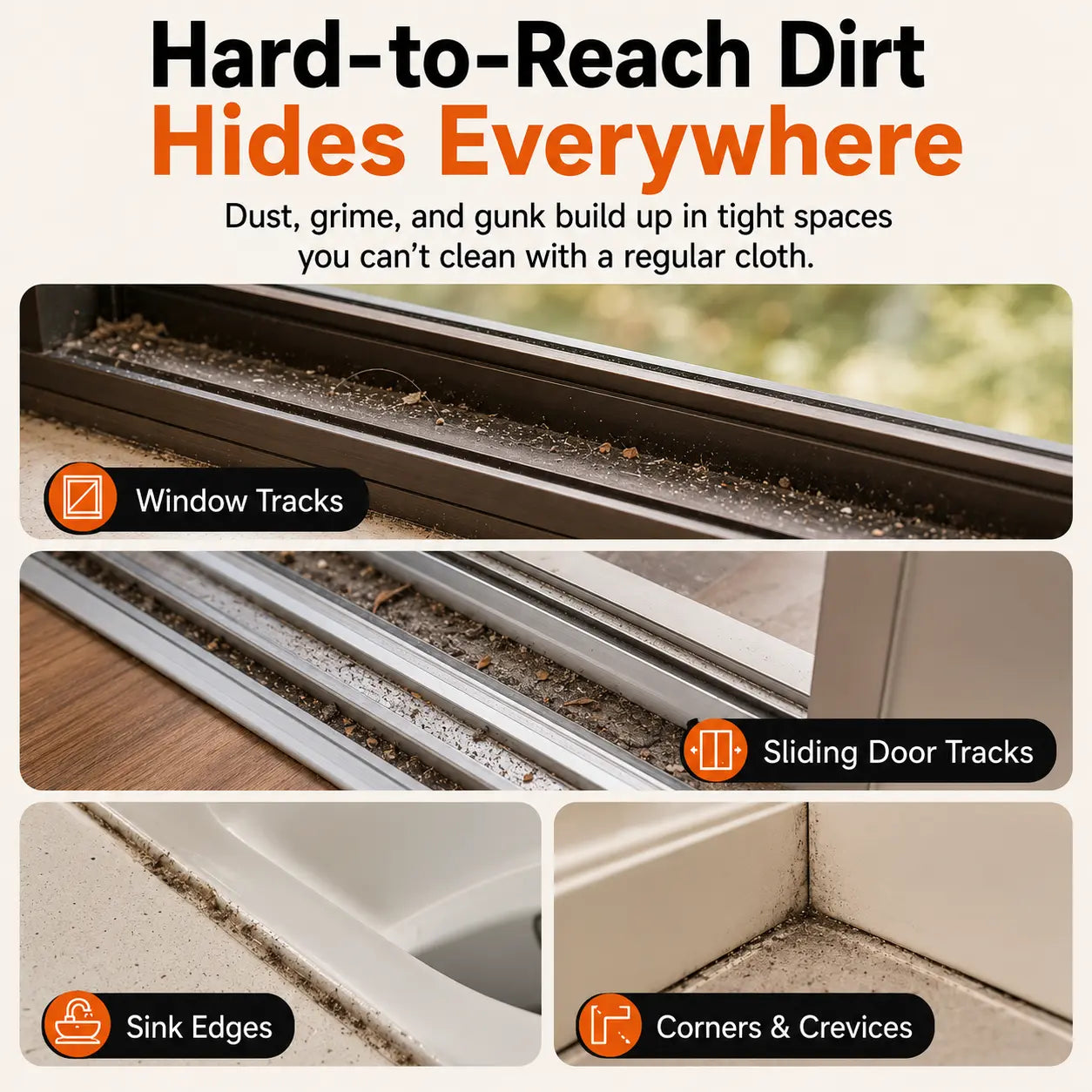 Window Track Cleaner Kit with Scraper and Replacement Pads for Deep Gap Cleaning