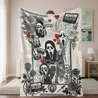Ghost Face Floral Cassette Throw Blanket for Halloween Gothic Home Decor and Cozy Spaces