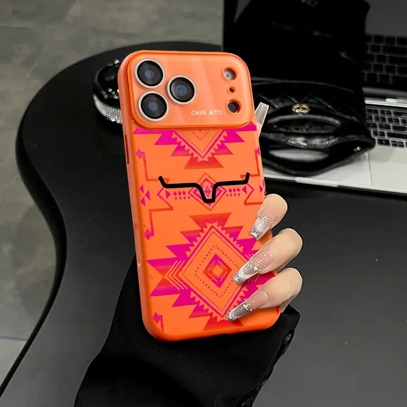 Western Bull Horn Aztec Geometric Phone Case with Tribal Style for Trendy Everyday Protection