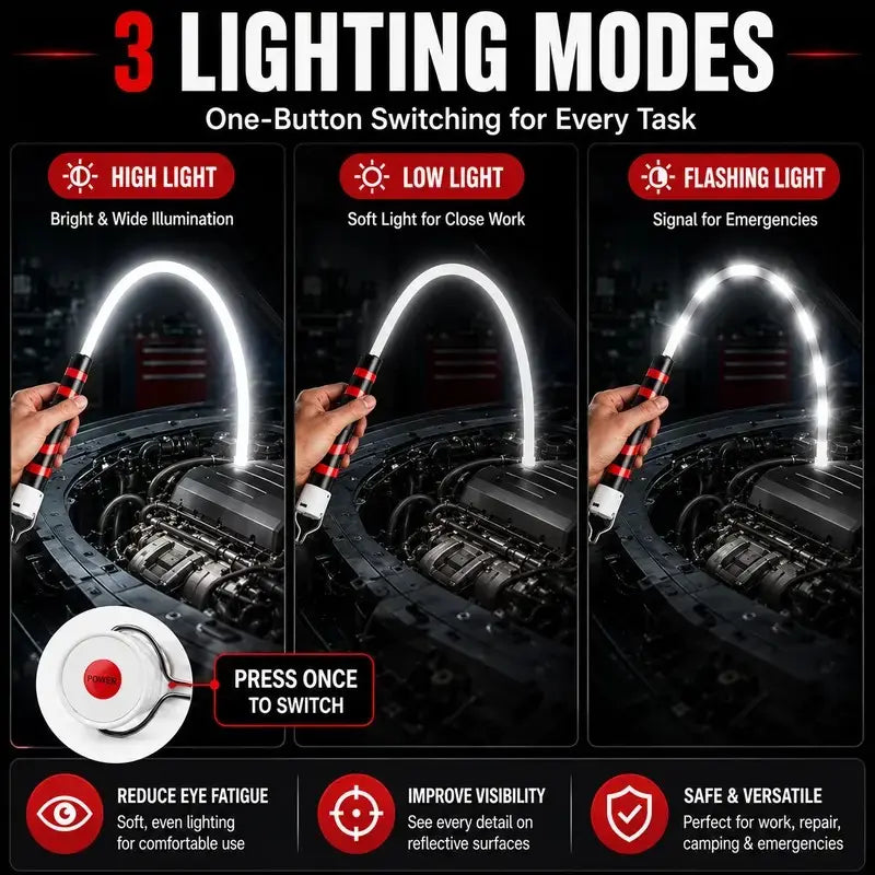 Flexible Rechargeable LED Work Light for Garage Repairs Camping and Emergency Use