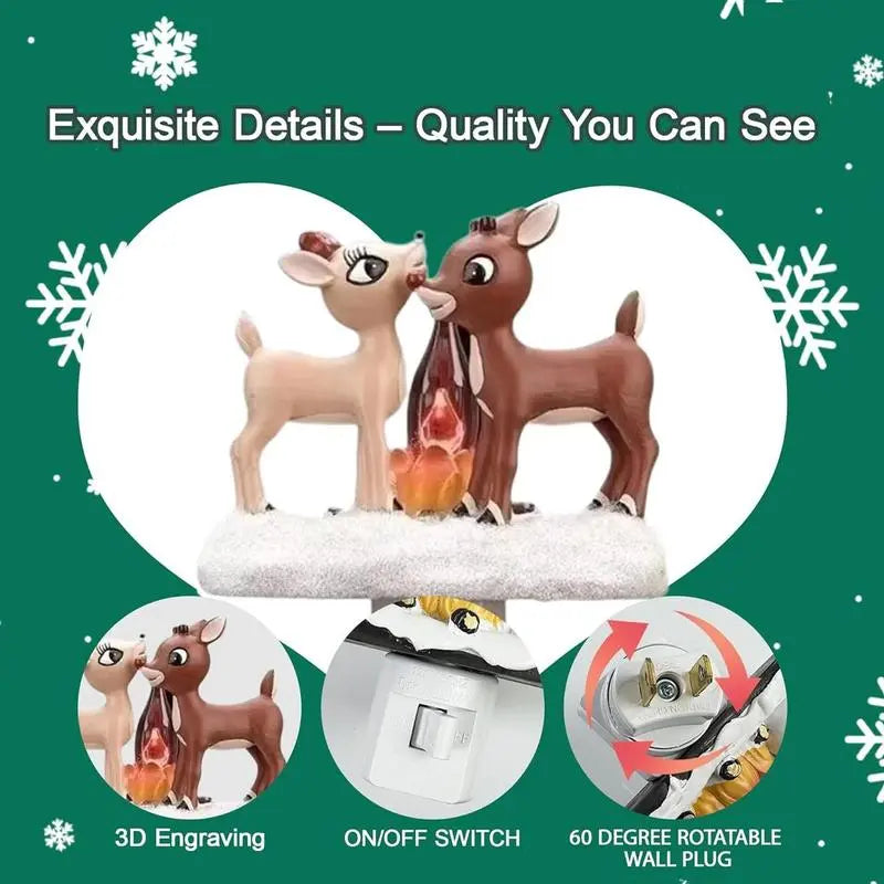Christmas Elk Night Light,3D Elk Light,ElkCampfire Night Light,Christmas Eve Campfire Flickering Night Light,120V Plug-in Powered for Festive Ambiance,Christmas gifts,fun decorative lights