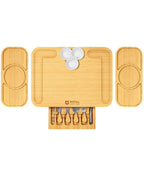 Large Bamboo Charcuterie Board Set with Knives, Ceramic Bowls & Expandable Serving Trays