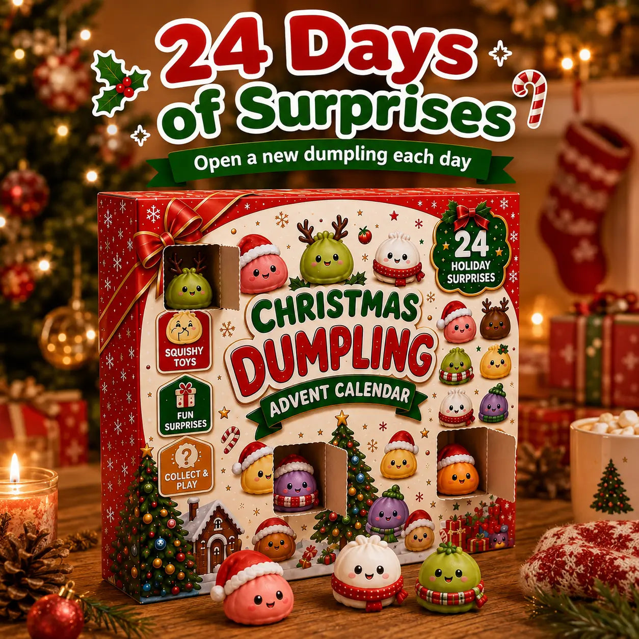 Christmas Dumpling Squishy Advent Calendar 24-Day Holiday Countdown Toy Gift for Kids