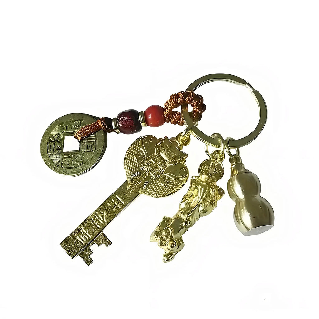 Feng Shui Five Blessings Lucky Keychain Charm for Wealth Health Success and Protection