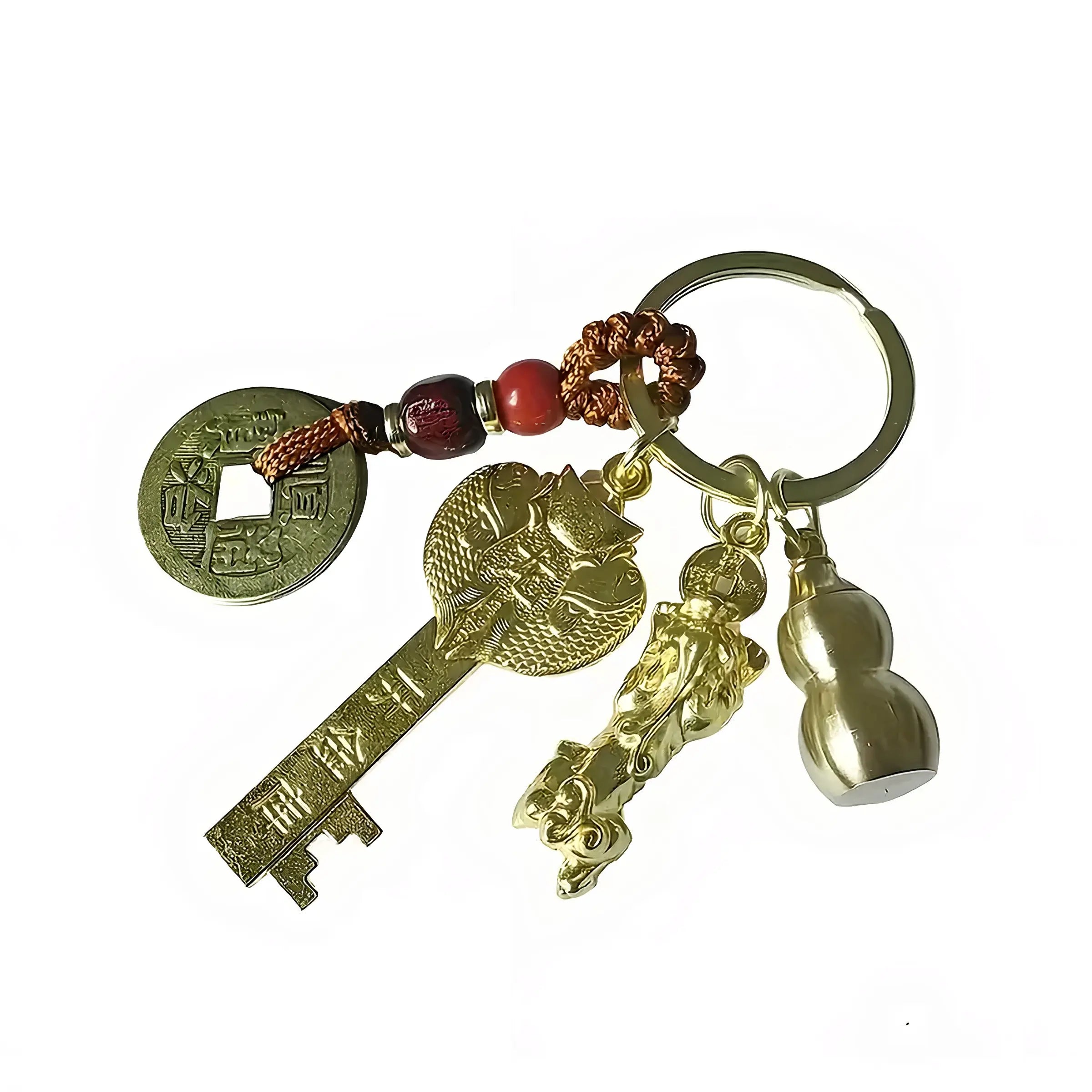 Feng Shui Five Blessings Lucky Keychain Charm for Wealth Health Success and Protection